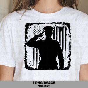 Grunge Flag Art, Saluting Soldier Silhouette PNG | American Patriotic Sublimation, Commercial Use, 300 DPI