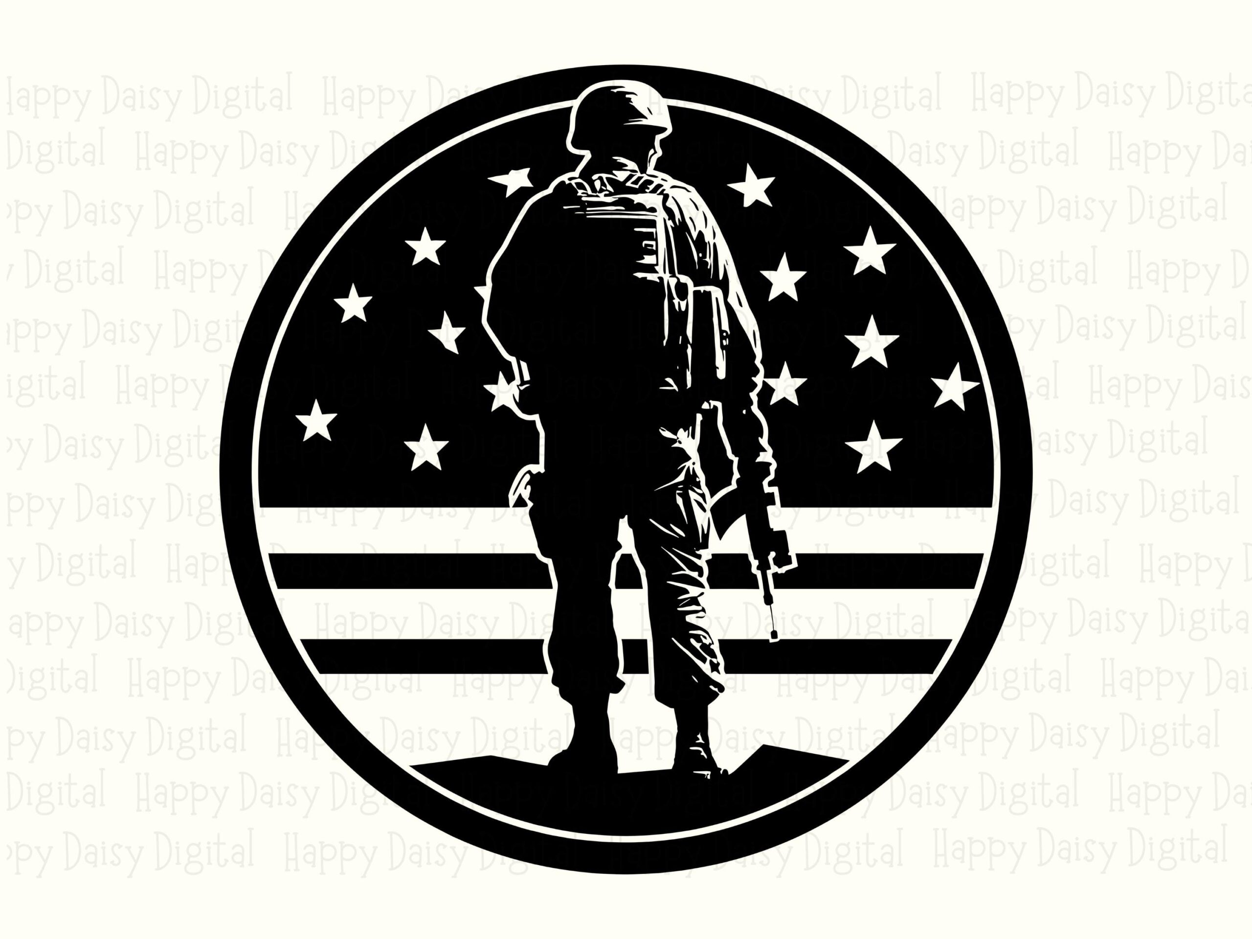 Soldier Badge Art, Patriotic Circle Emblem PNG SVG | Sublimation Commercial License, 300 DPI, Silhouette - Image 2