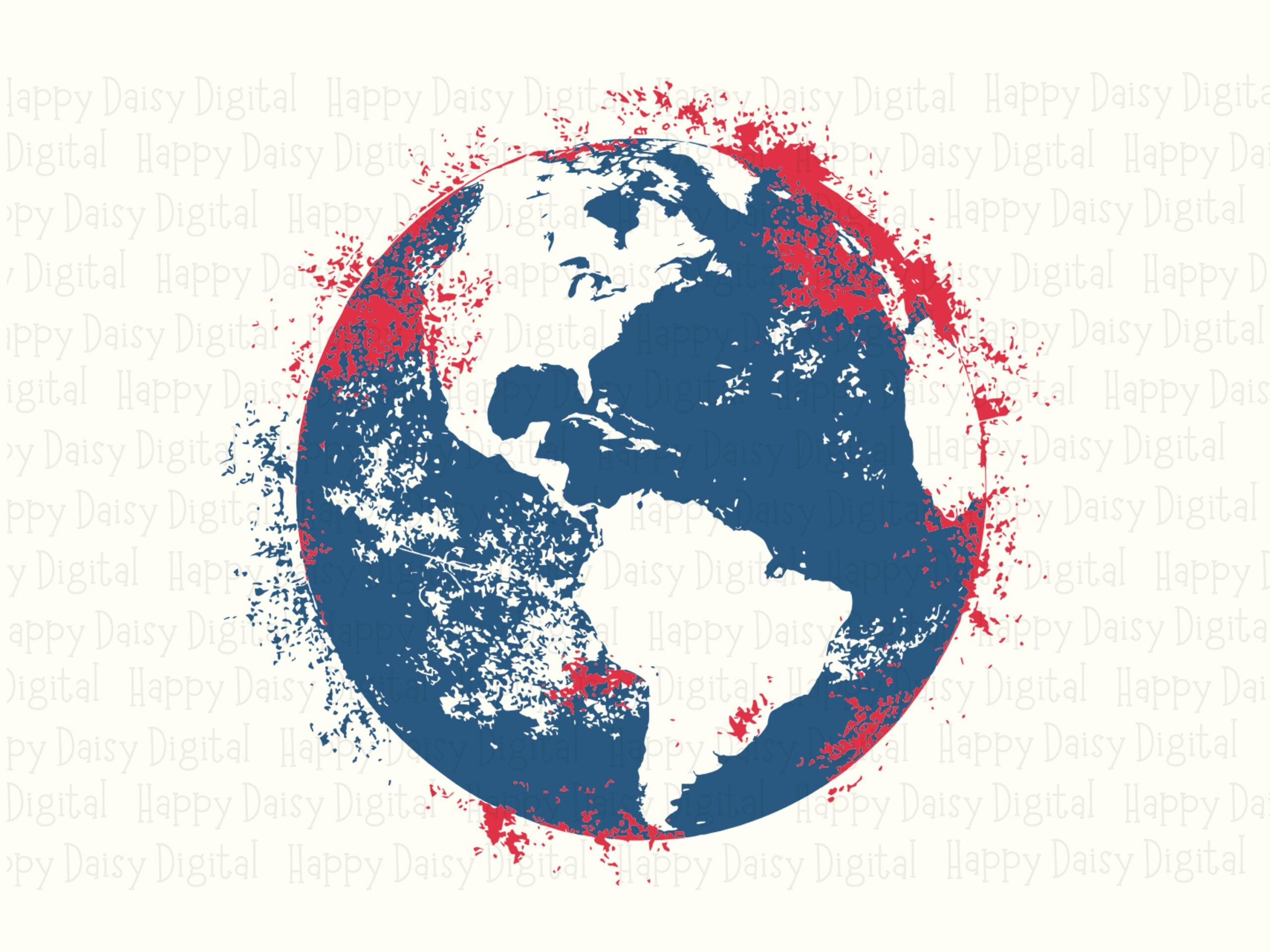 Splatter Earth Globe, Patriotic Paint Halo PNG SVG | Sublimation, Print-Ready 300 DPI - Commercial Use - Image 2