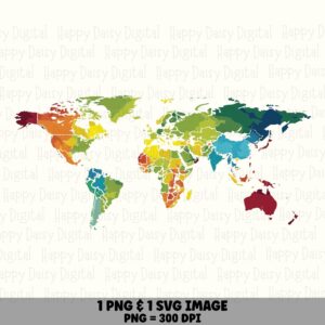 Rainbow Countries, Watercolor Multicolor Map PNG & SVG | Digital Clipart, Commercial Use, 300 DPI