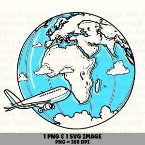 Airplane Globe, Jetsetter Line Art PNG & SVG | Digital Sublimation, Commercial Use, 300 DPI