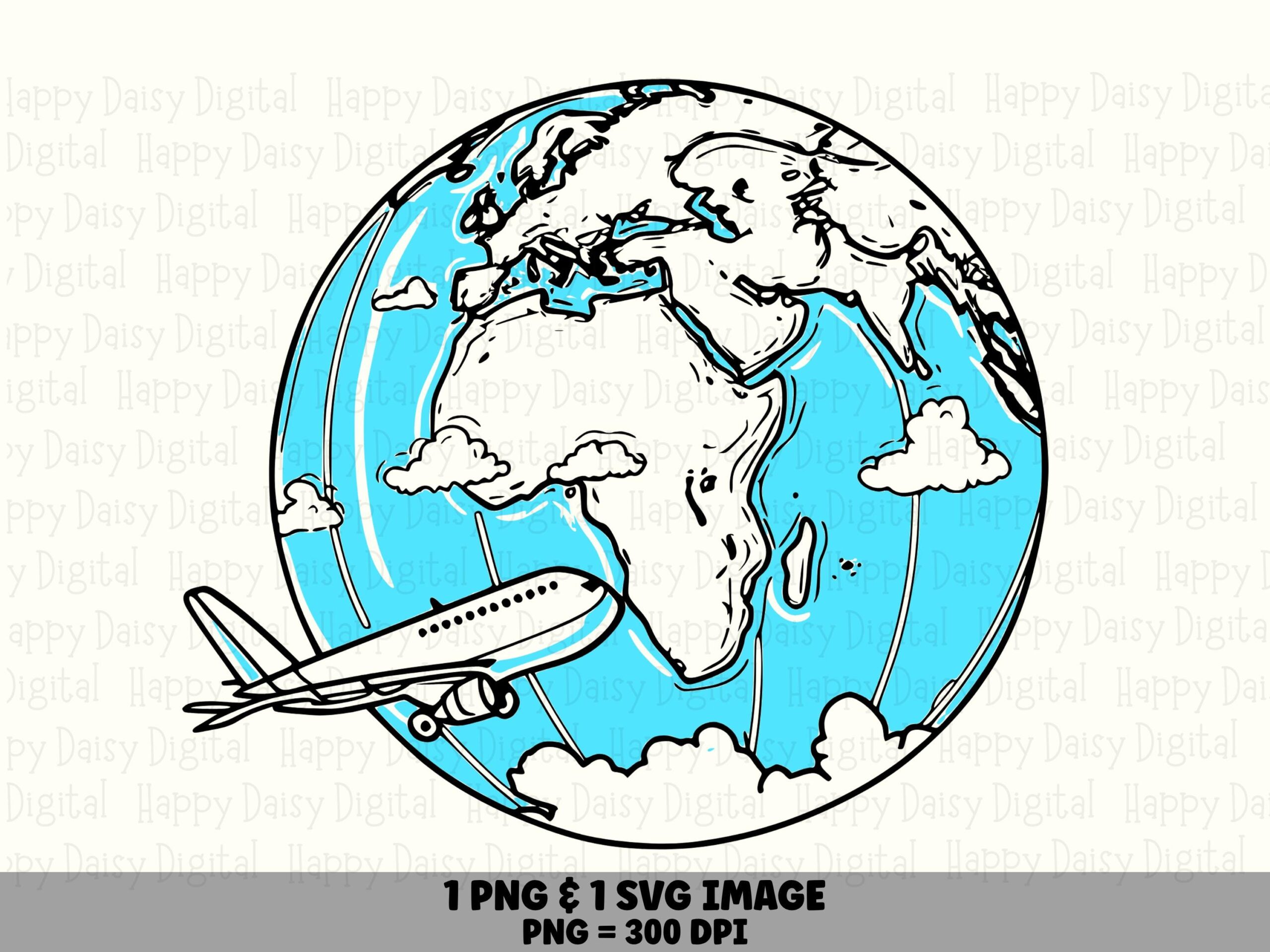Airplane Globe, Jetsetter Line Art PNG & SVG | Digital Sublimation, Commercial Use, 300 DPI