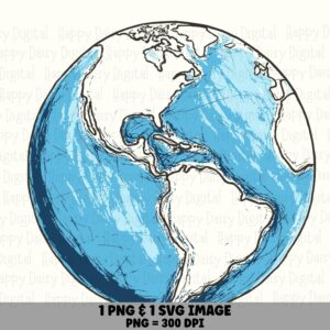 Globe Sketch, Hand-Drawn Blue Crosshatch World Art | PNG + SVG Files, 300 DPI | Commercial Use, Sublimation
