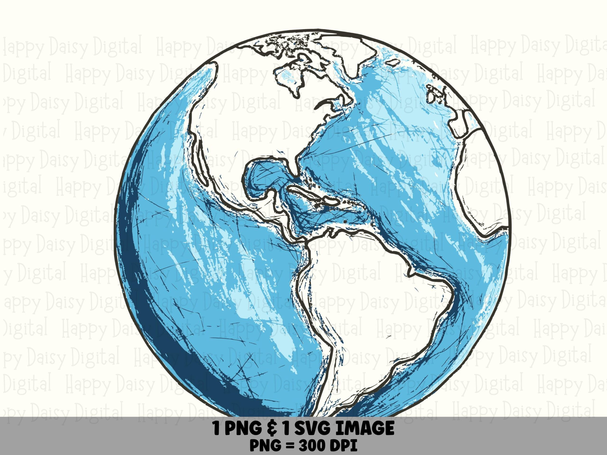 Globe Sketch, Hand-Drawn Blue Crosshatch World Art | PNG + SVG Files, 300 DPI | Commercial Use, Sublimation