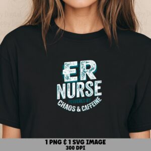 Er Nurse, Chaos & Caffeine Sublimation Design - Boo-Boo Crew Ghost, Teal White Distressed Text, PNG SVG