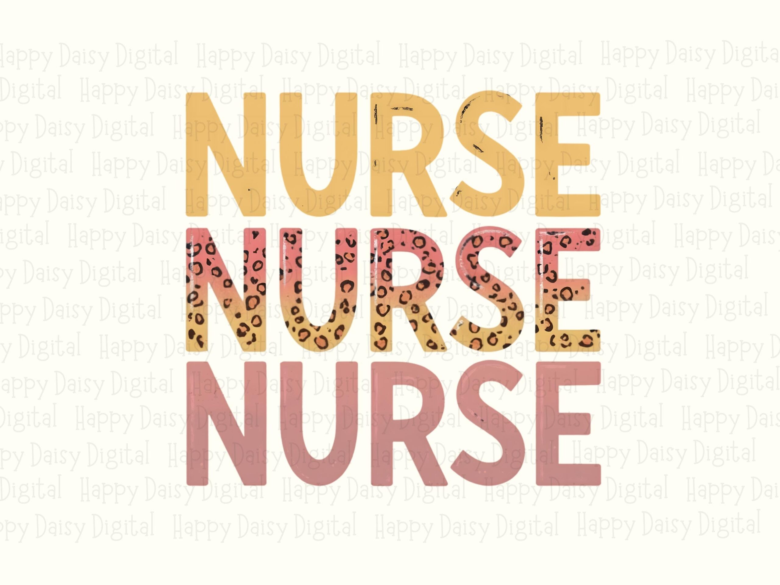 Retro Nurse, Stack PNG | Leopard Print Pink Yellow Block Letters, Sublimation Commercial Use, POD Sellers - Image 2