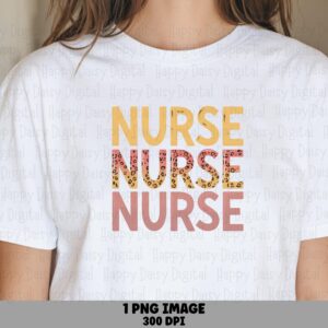 Retro Nurse, Stack PNG | Leopard Print Pink Yellow Block Letters, Sublimation Commercial Use, POD Sellers