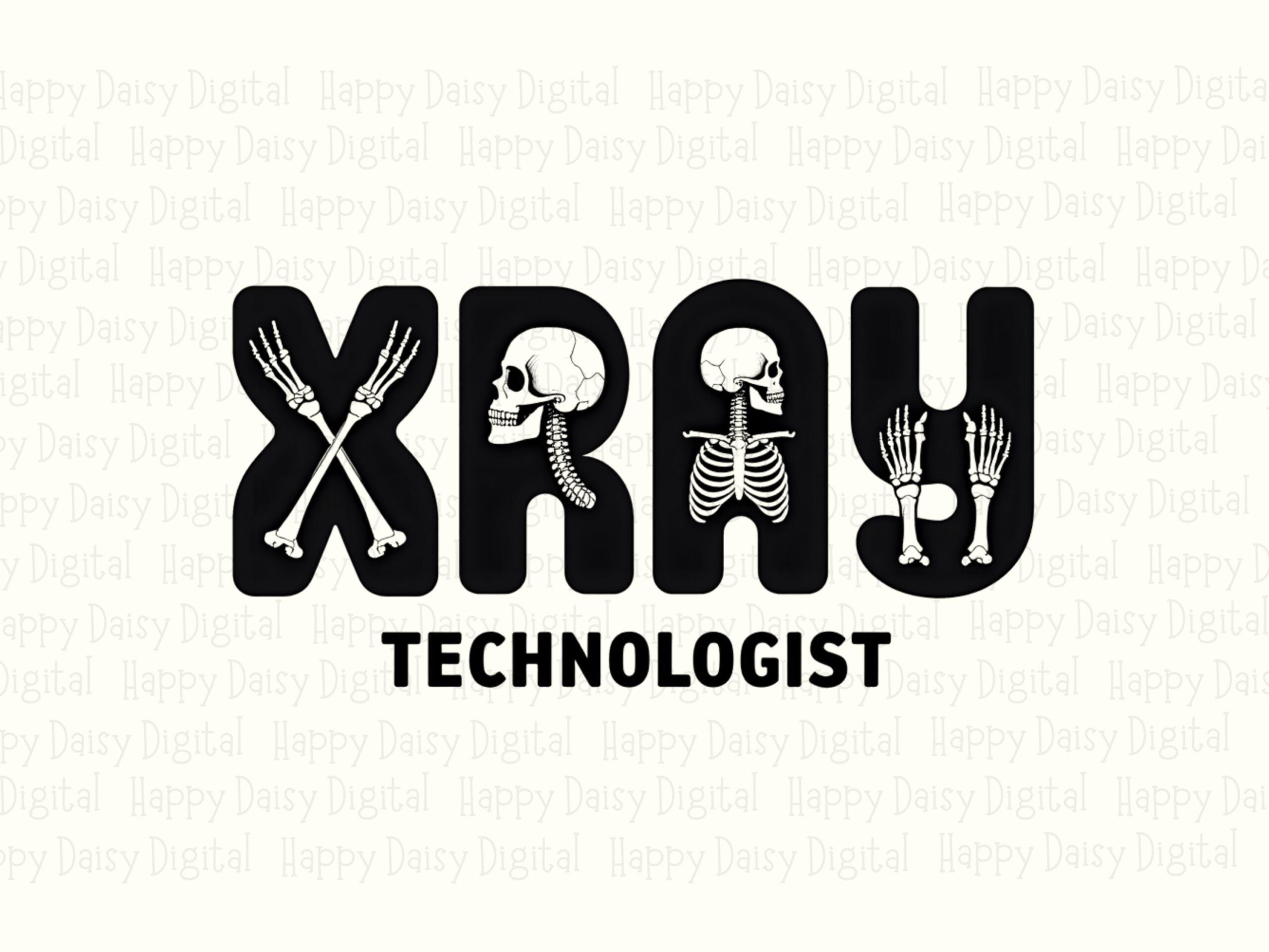 Xray Technologist, Bones Lettering PNG Sublimation Clipart | Black Skeleton Text | 300 DPI, Commercial Use - Image 2