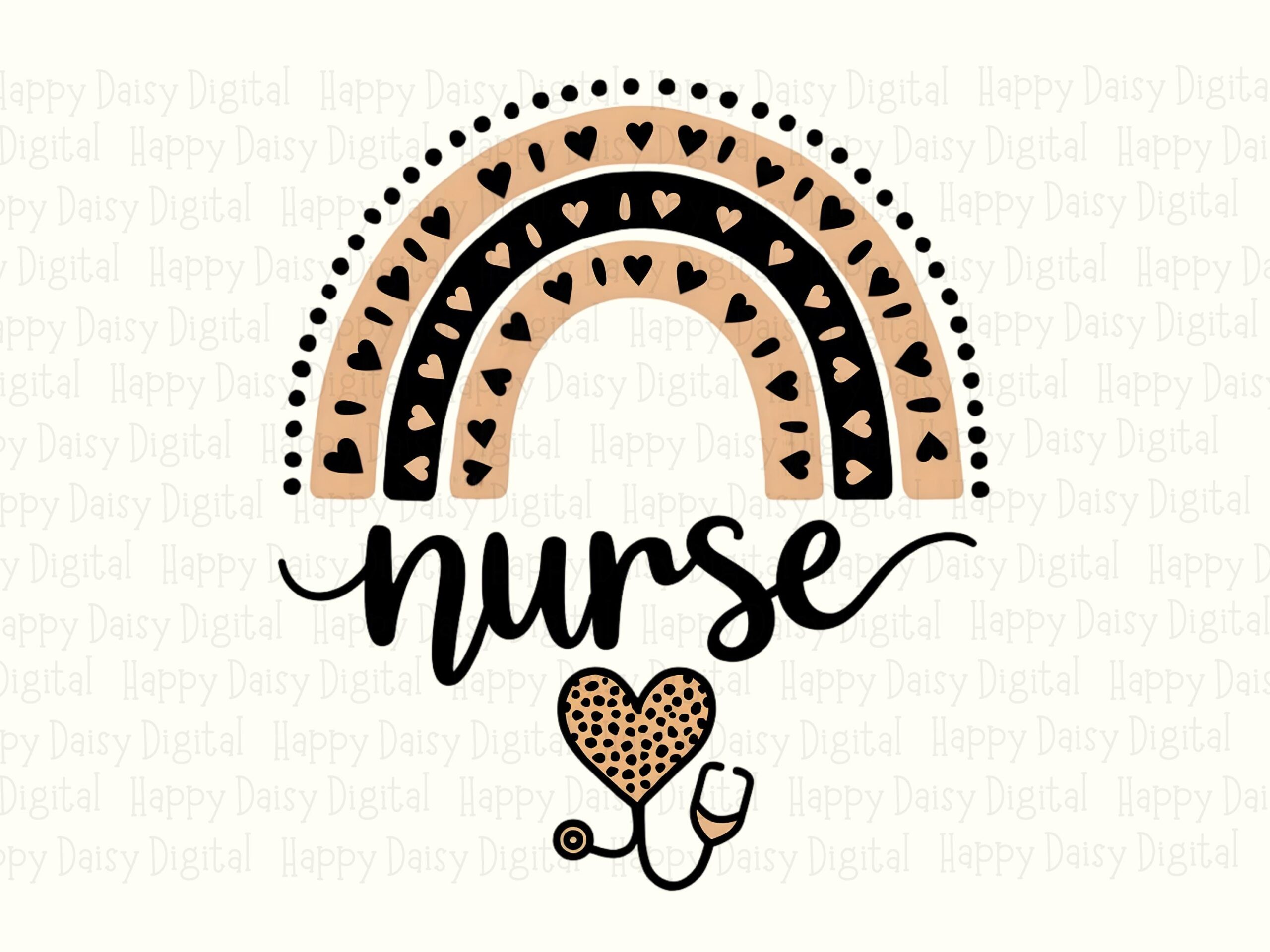 Rainbow Nurse, Boho Sublimation PNG | Leopard Heart Stethoscope, Cursive Script, 300 DPI, Commercial Use - Image 2