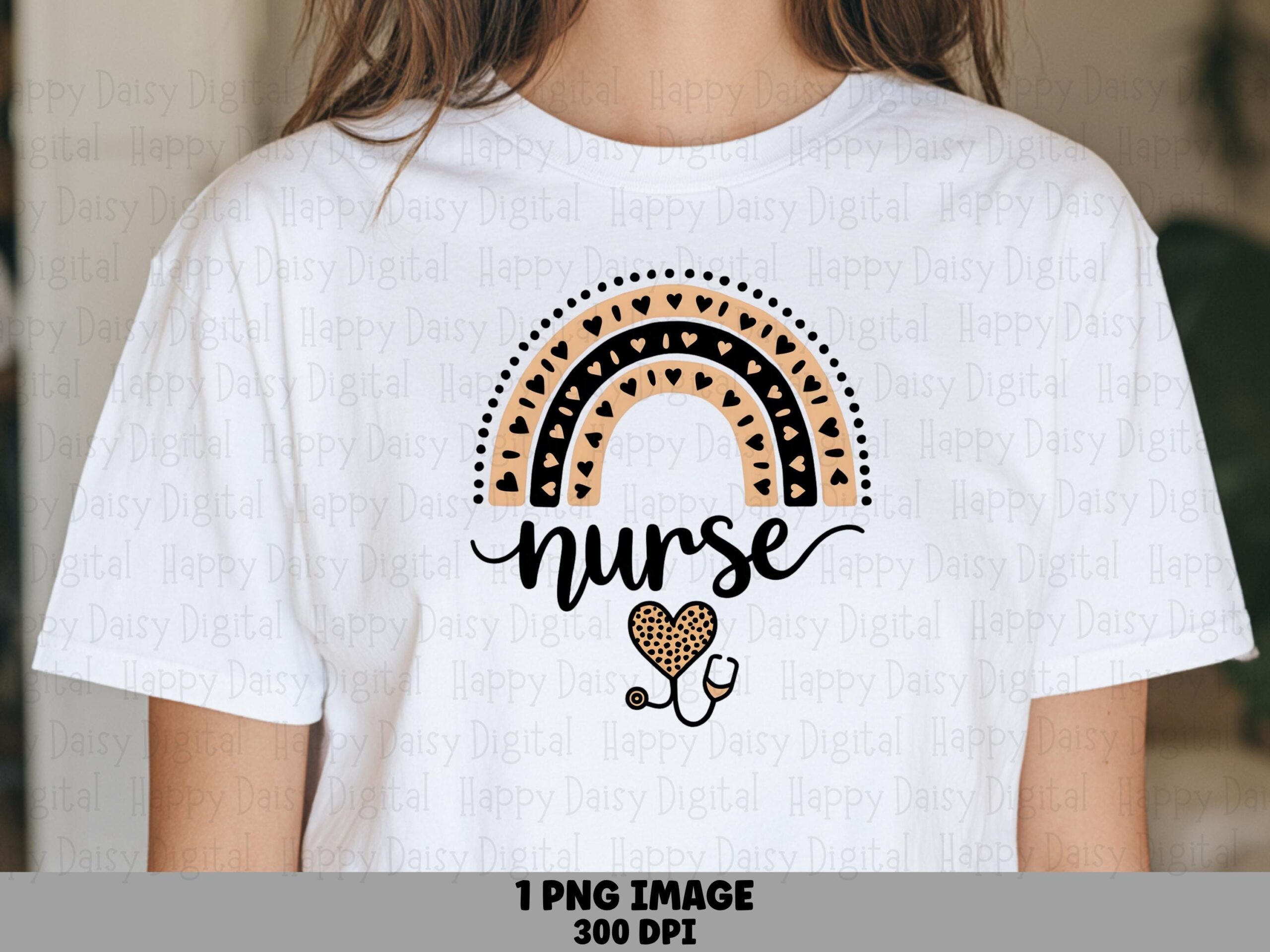 Rainbow Nurse, Boho Sublimation PNG | Leopard Heart Stethoscope, Cursive Script, 300 DPI, Commercial Use