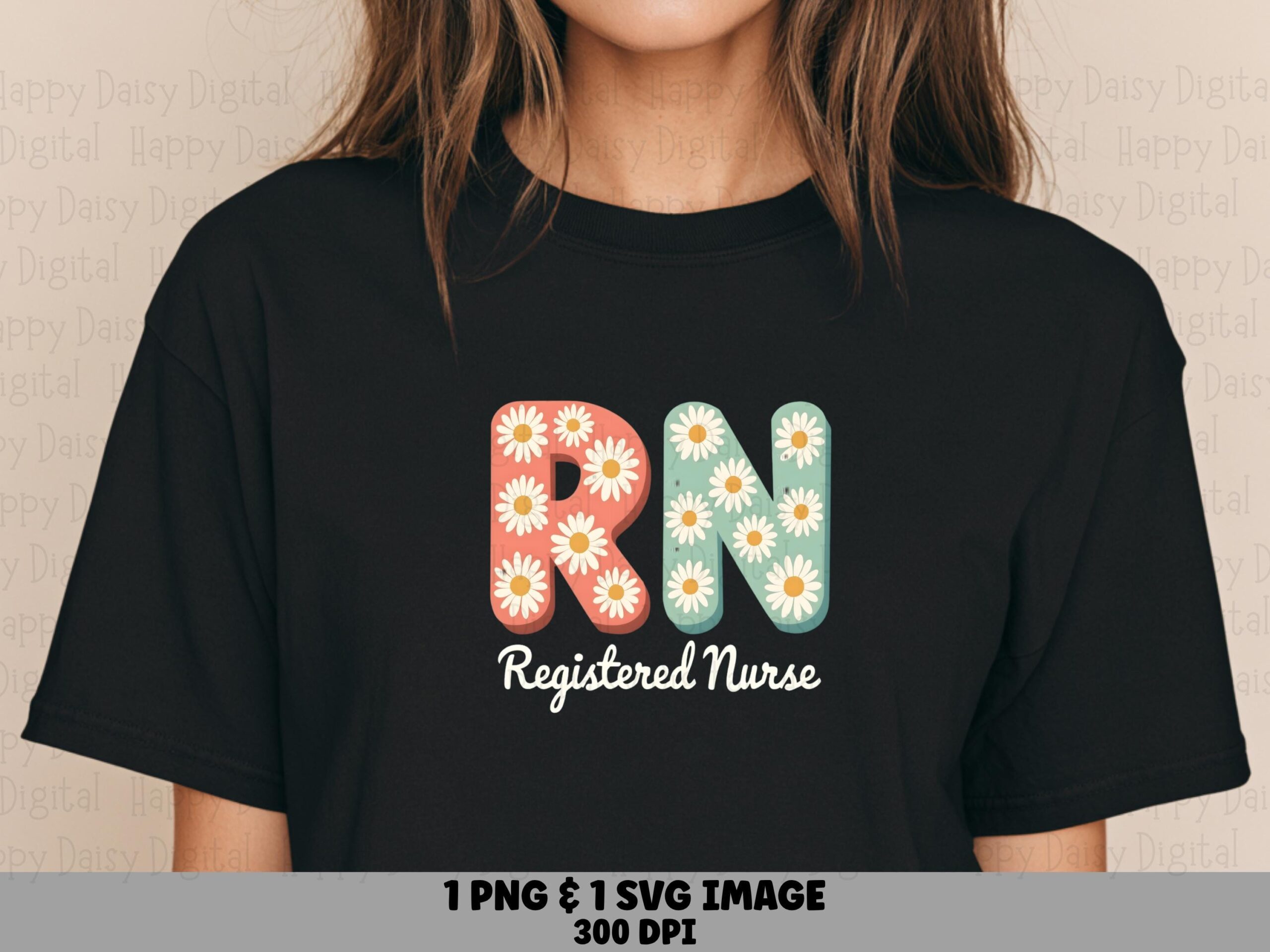 Daisy Rn, Floral Monogram Svg Png | Coral Mint Letters, White Blossom Pattern | Commercial Use
