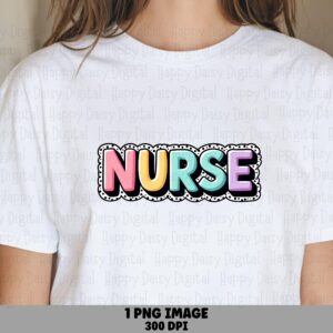 Nurse Bubble PNG, Pastel Pop Letter Graphic, Polka Dot Outline | 300 DPI | Commercial Use, Sublimation