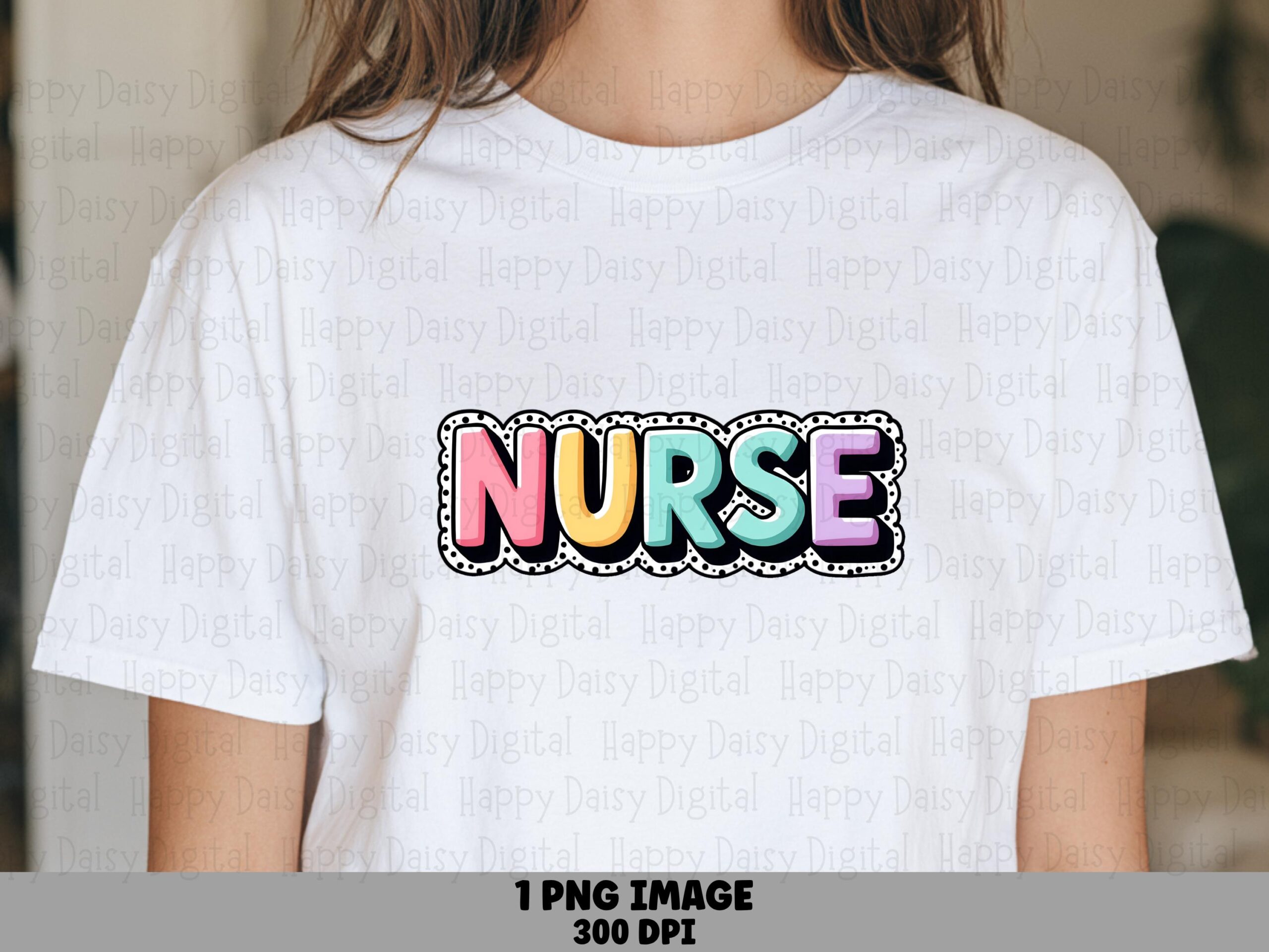 Nurse Bubble PNG, Pastel Pop Letter Graphic, Polka Dot Outline | 300 DPI | Commercial Use, Sublimation