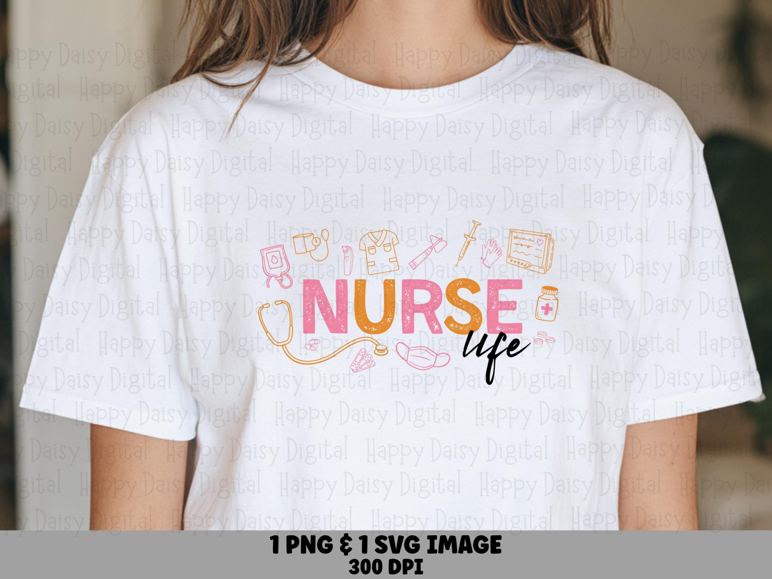 Nurse Life Doodle, Colorful Bubble Lettering PNG SVG | Medical Icon Set, Sublimation, Commercial Use, 300 DPI