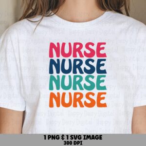 Retro Nurse Stack, Groovy Multicolor Quad Design PNG SVG | Sublimation, Commercial Use, 300 DPI