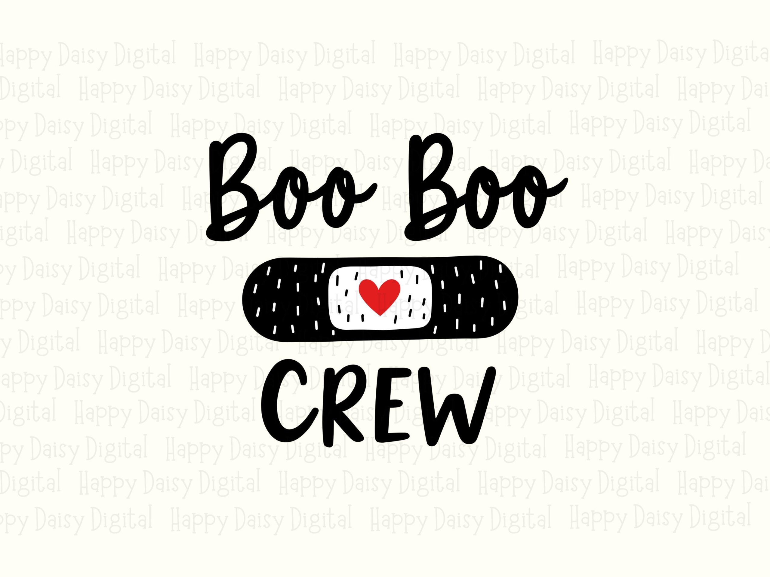 Boo Boo Crew, Playful Script Design - PNG SVG | Black And White Bandage With Red Heart, 300 DPI, Commercial Use - Image 2