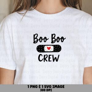Boo Boo Crew, Playful Script Design - PNG SVG | Black And White Bandage With Red Heart, 300 DPI, Commercial Use