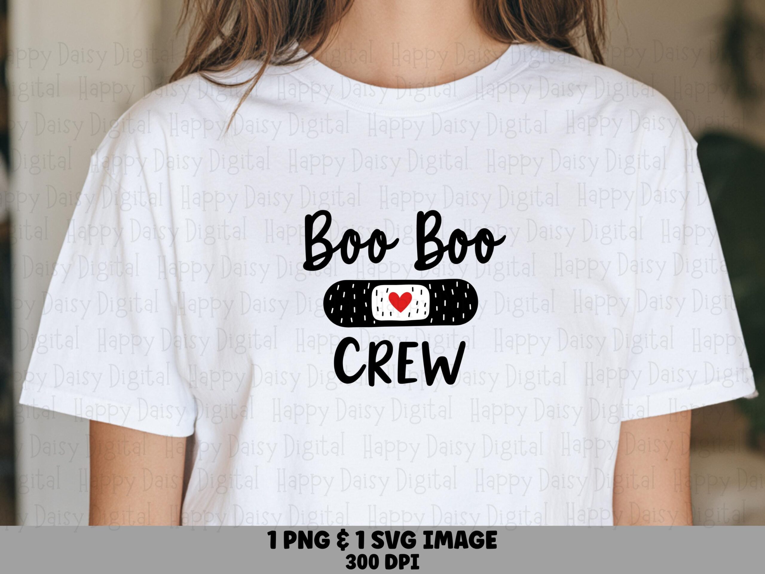Boo Boo Crew, Playful Script Design - PNG SVG | Black And White Bandage With Red Heart, 300 DPI, Commercial Use