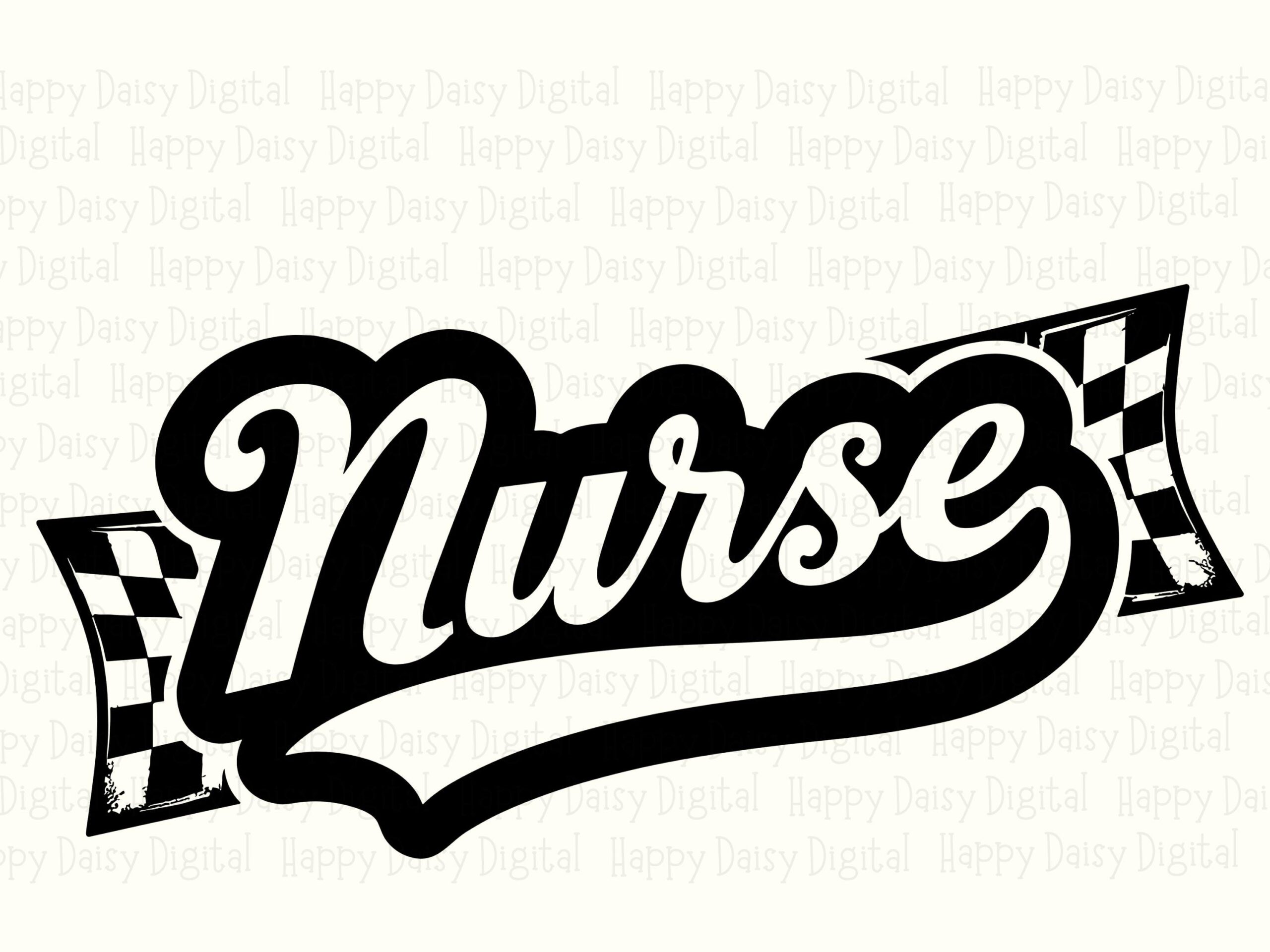 Retro Racing Nurse, Vintage Script Checkered Flags PNG SVG Bundle - Print-Ready 300 DPI | Commercial Use - Image 2