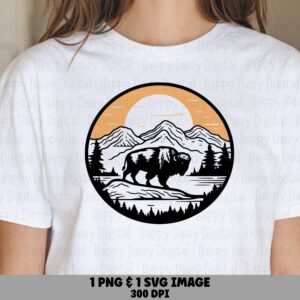 Bison Badge Design, Western Mountain Emblem | PNG & SVG Bundle, 300 DPI, Sublimation Commercial Use