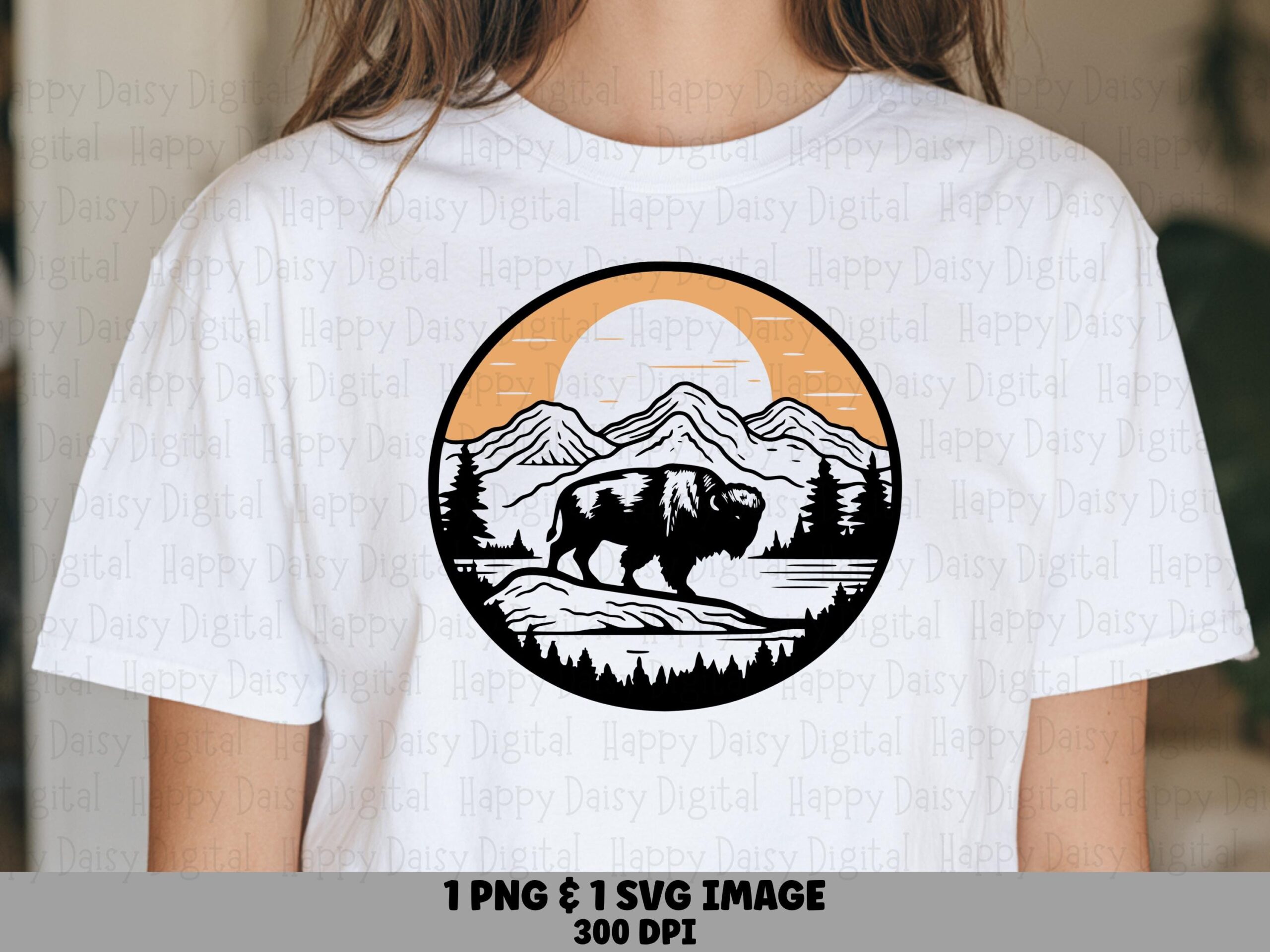 Bison Badge Design, Western Mountain Emblem | PNG & SVG Bundle, 300 DPI, Sublimation Commercial Use