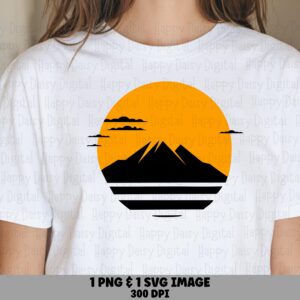 Golden Hour PNG, Retro Sunset Mountain, Peak Silhouette | SVG - Sublimation Ready, Commercial Use
