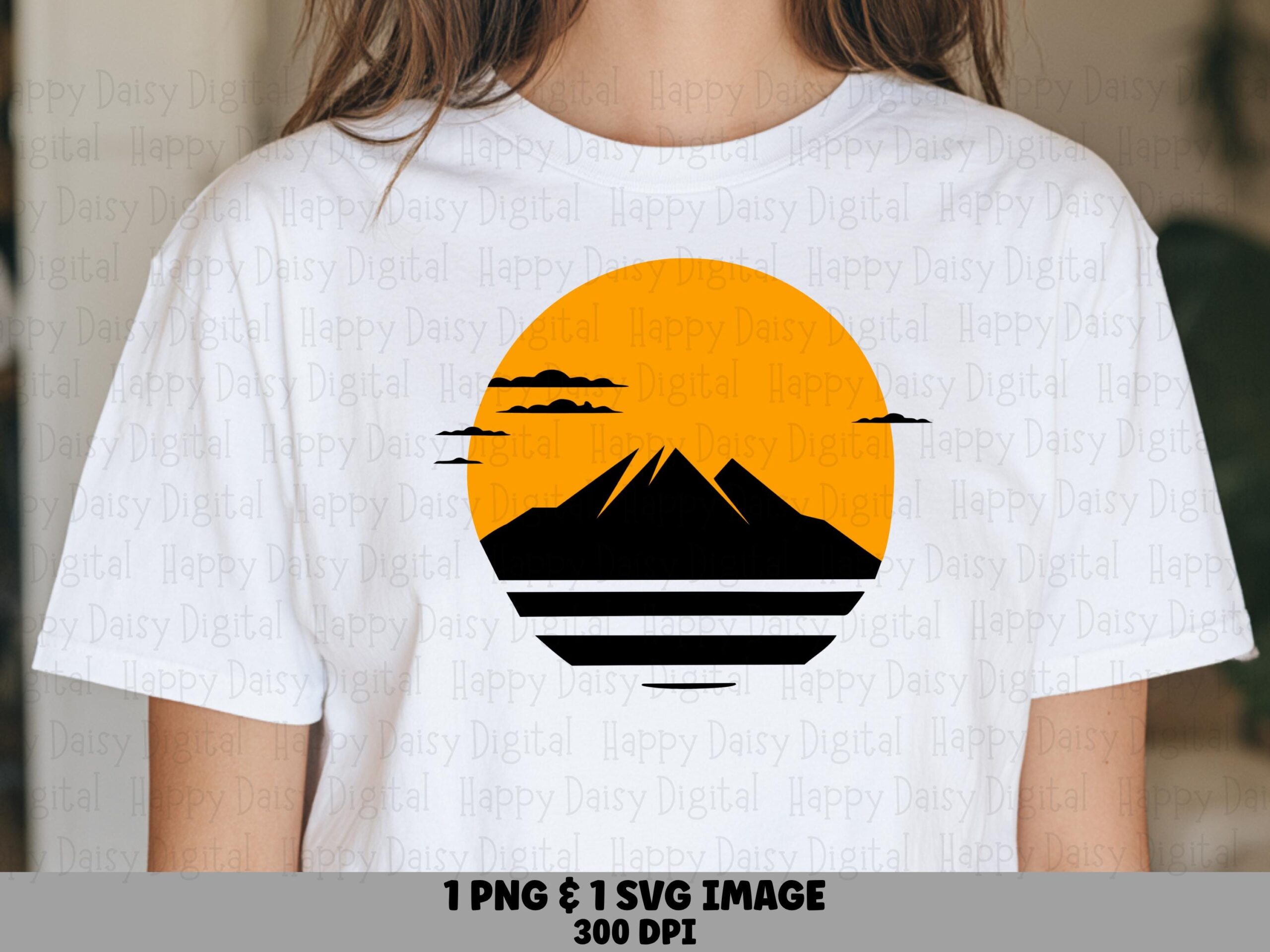 Golden Hour PNG, Retro Sunset Mountain, Peak Silhouette | SVG - Sublimation Ready, Commercial Use