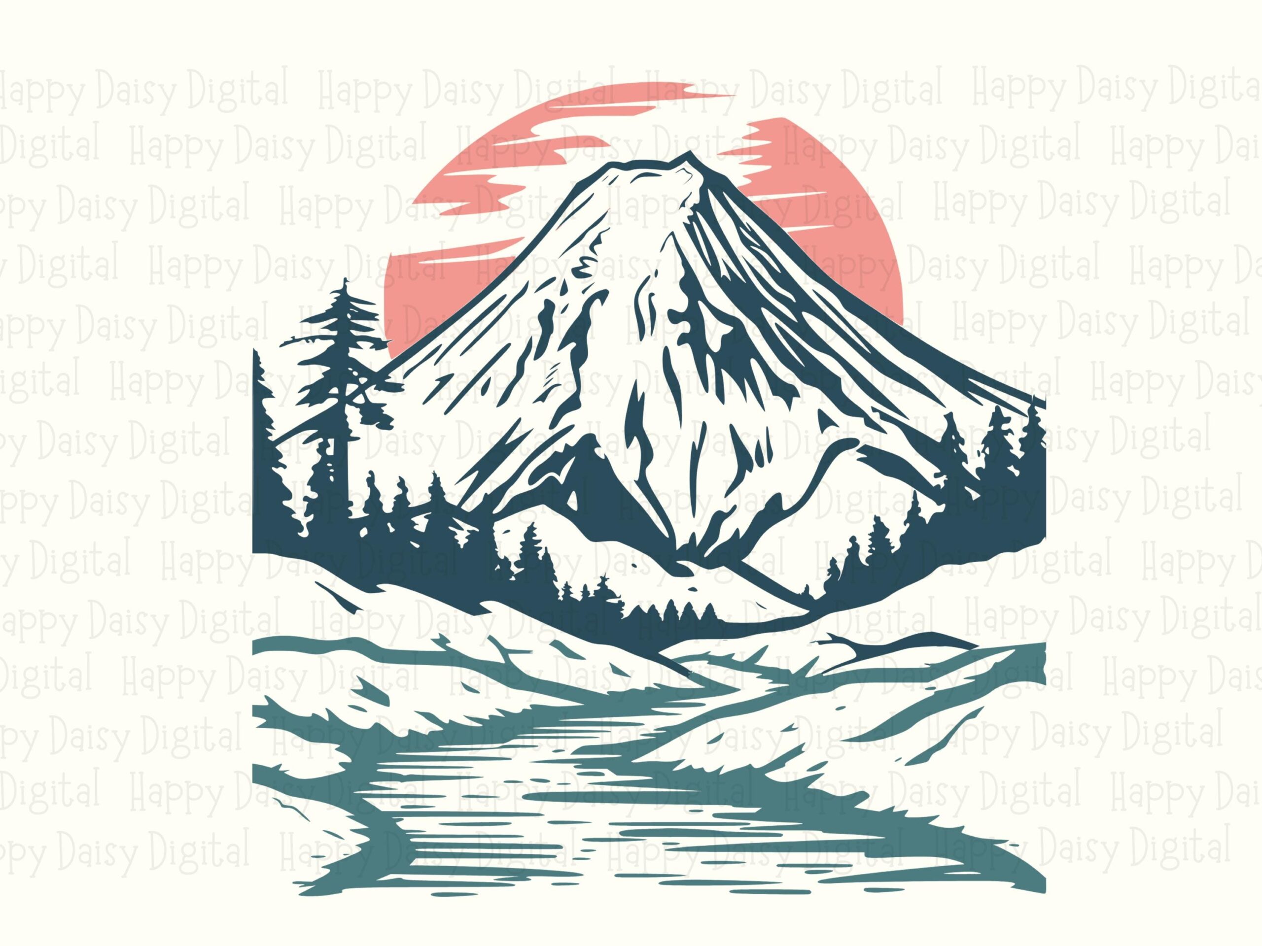 Alpine Lake Png, Teal Coral Mountain Clipart - Pine Tree Reflection | Svg File, Raster 300 DPI - Image 2