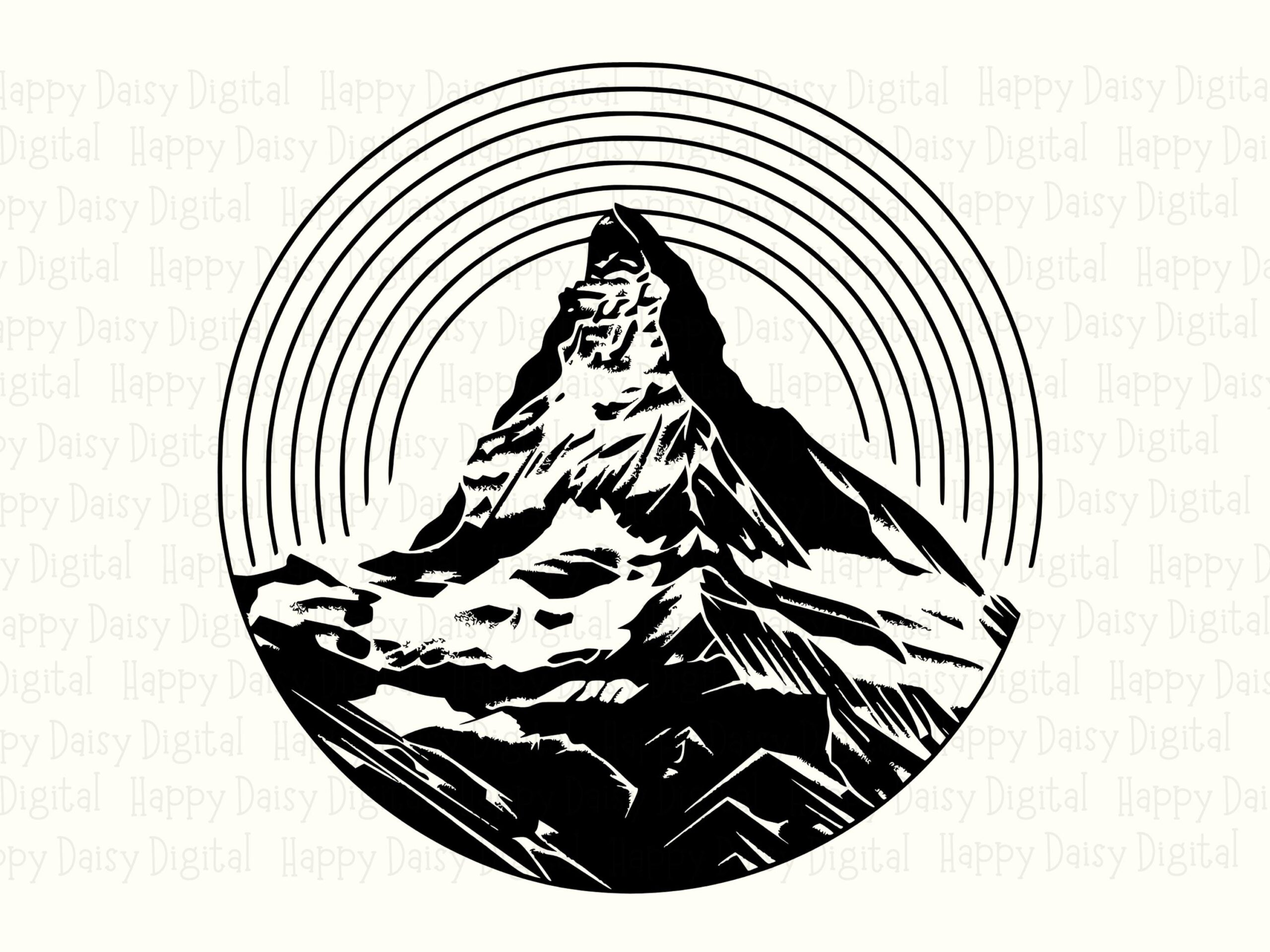 Matterhorn Peak, Sunburst Mountain Clipart, Black Silhouette PNG SVG | Commercial Use, 300 DPI - Image 2