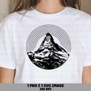 Matterhorn Peak, Sunburst Mountain Clipart, Black Silhouette PNG SVG | Commercial Use, 300 DPI