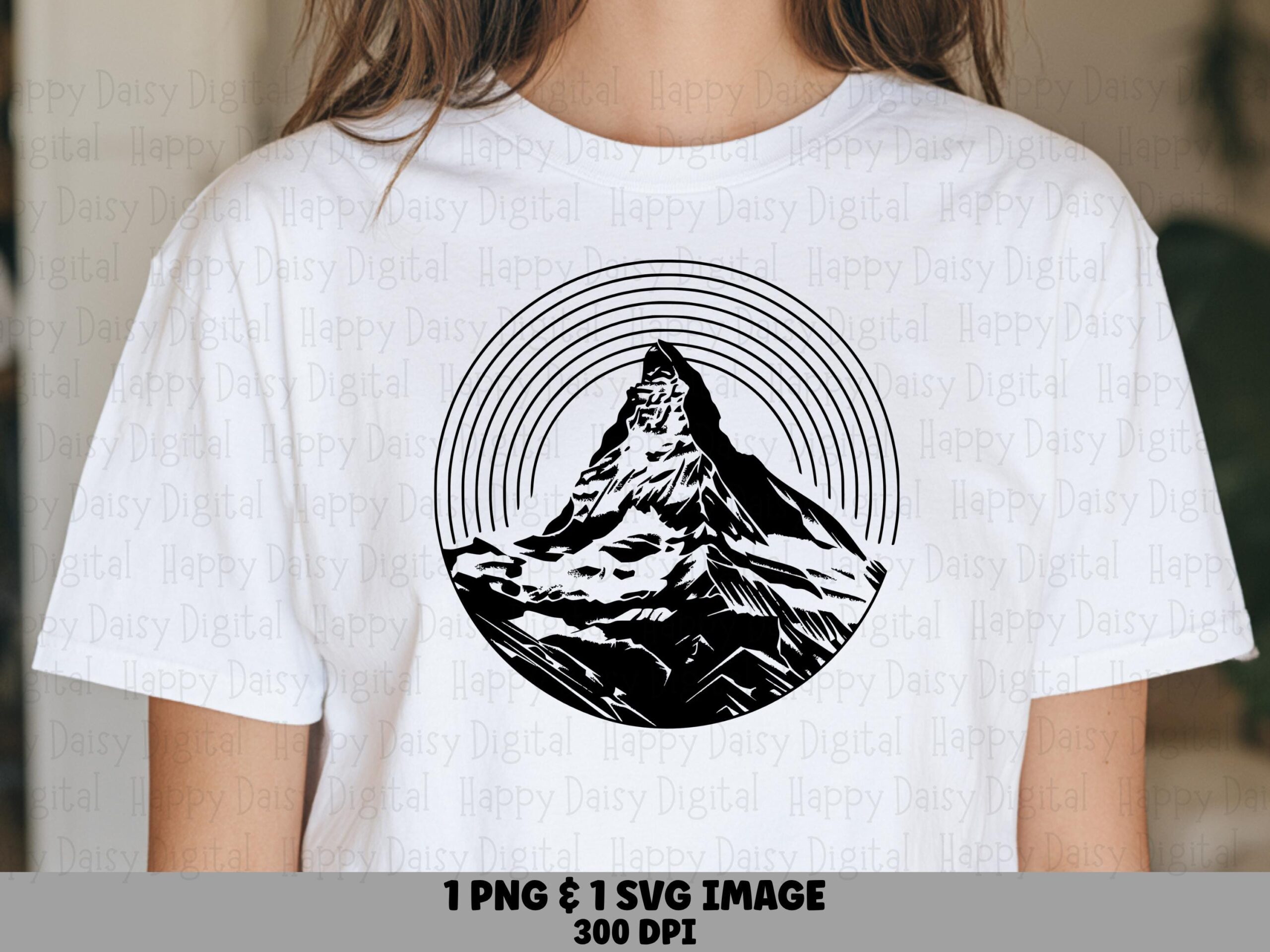 Matterhorn Peak, Sunburst Mountain Clipart, Black Silhouette PNG SVG | Commercial Use, 300 DPI