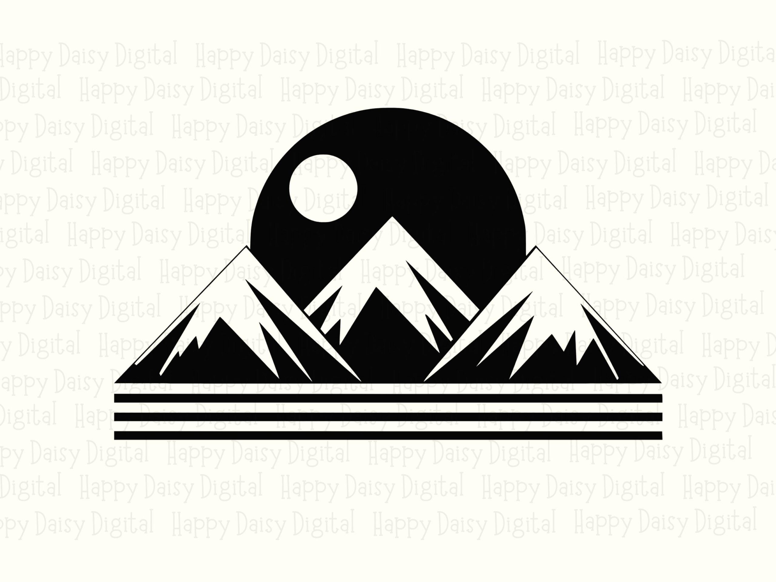 Moonlit Peaks PNG, Retro Stripe Mountain Clipart - Circle Moon Silhouette, Sublimation SVG | Commercial Use, 300 DPI - Image 2
