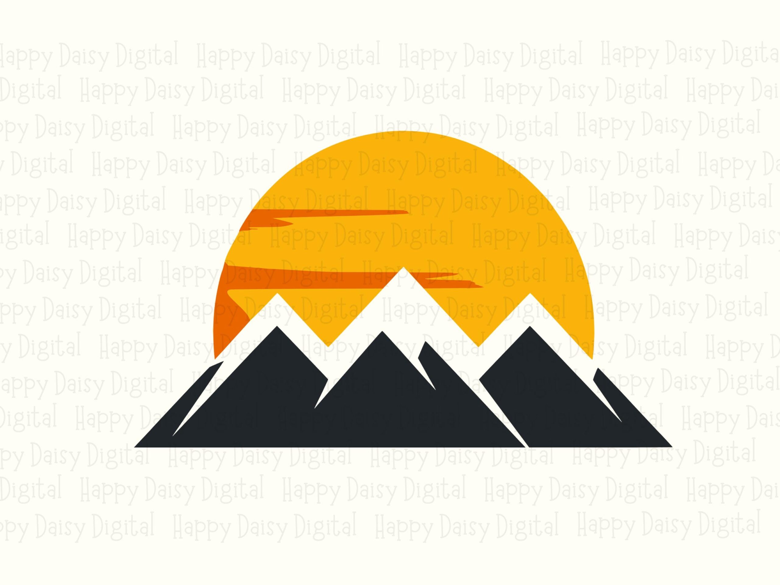 Sunset Glow, Retro Mountain Clipart, Triple Peaks Orange Sun | PNG SVG Files, 300 DPI - Commercial Use - Image 2