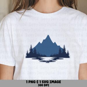 Blue Ridge PNG, Navy Mountain Lake Clipart - Pine Tree Reflection, Sublimation SVG, Commercial Use, 300 DPI