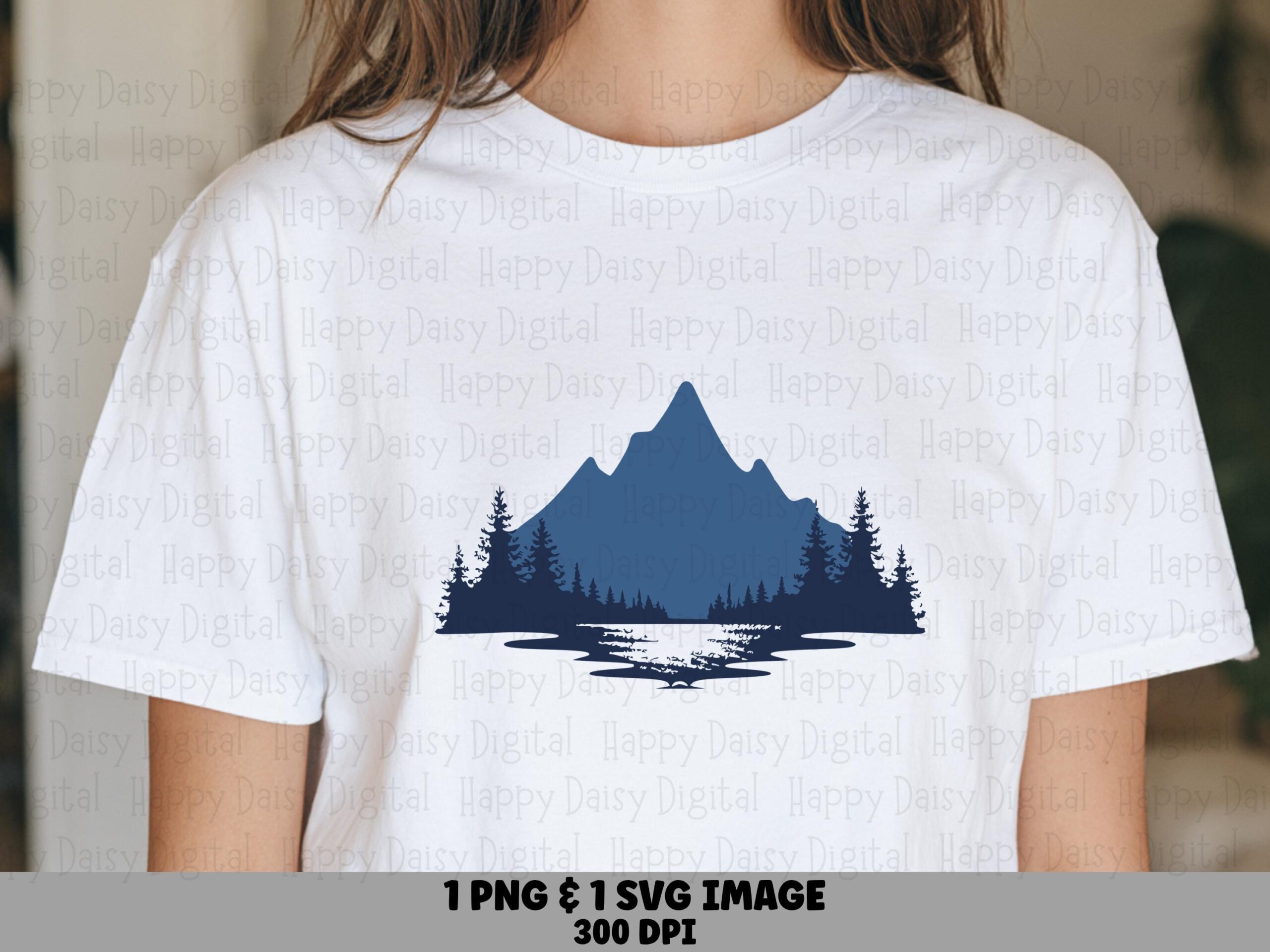 Blue Ridge PNG, Navy Mountain Lake Clipart - Pine Tree Reflection, Sublimation SVG, Commercial Use, 300 DPI