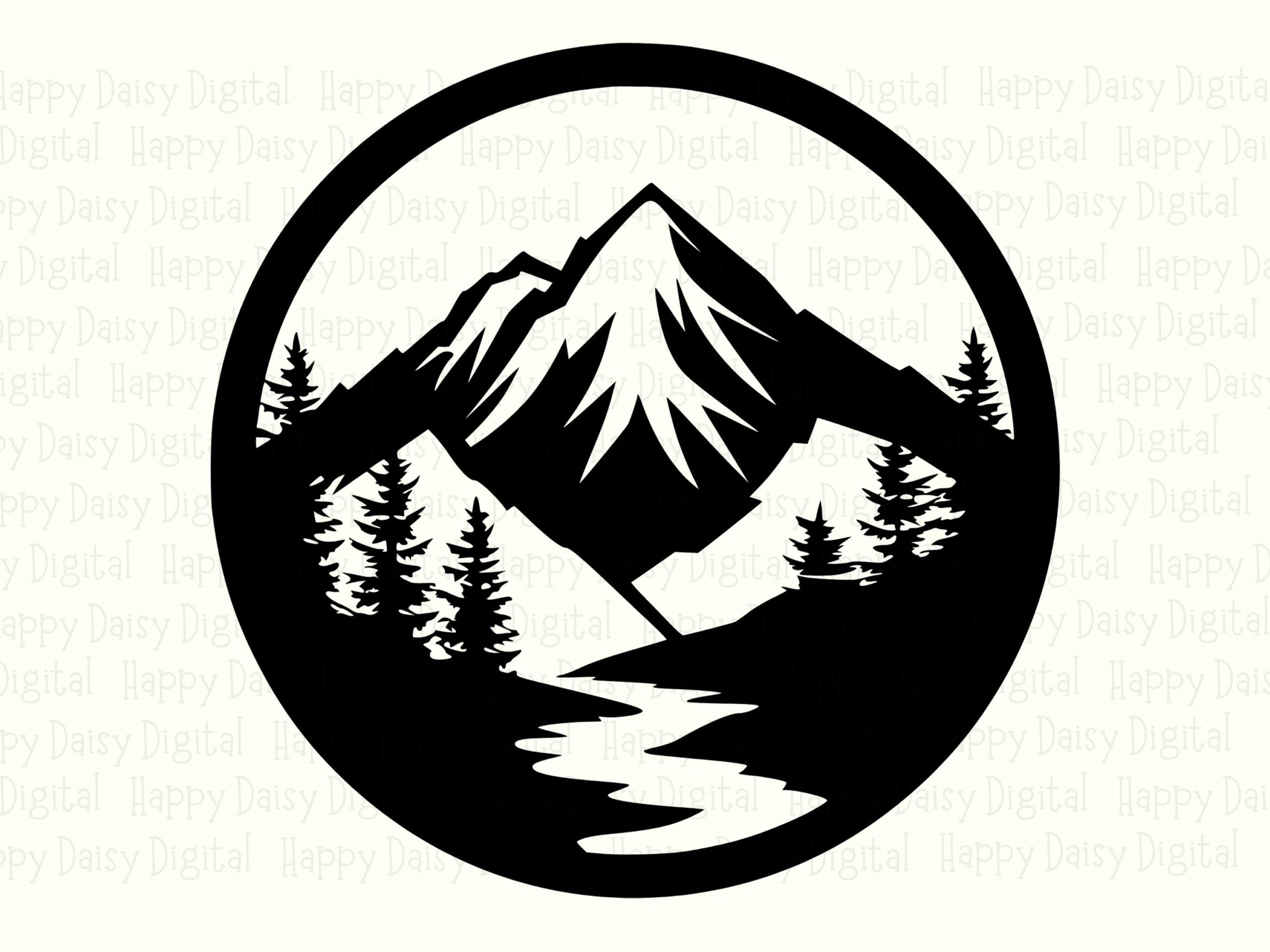 Circle Badge, Snowy Peak Stream Clipart - Mountain River Design PNG & SVG, Sublimation, Commercial Use - Image 2