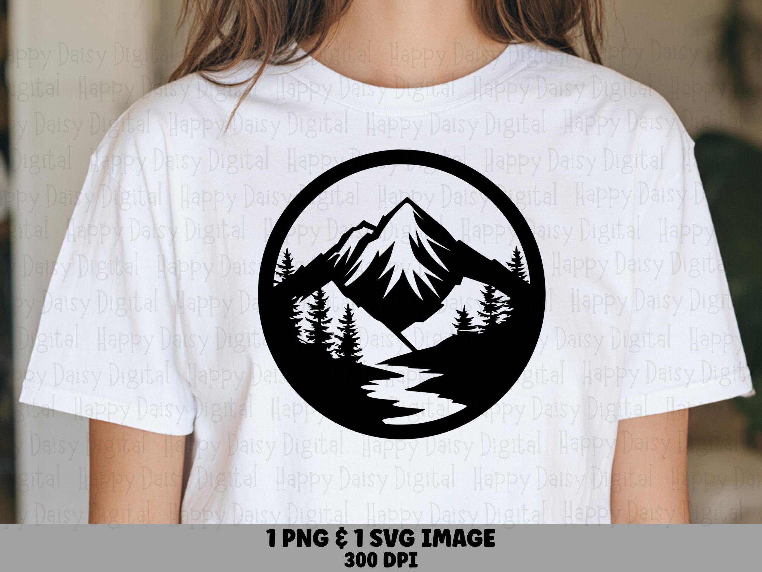 Circle Badge, Snowy Peak Stream Clipart - Mountain River Design PNG & SVG, Sublimation, Commercial Use