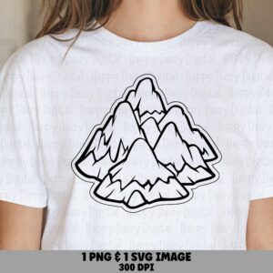 Sticker Peaks, Clean Line Art PNG SVG | Bold Border Outline, Cluster Mountains, Sublimation, 300 DPI
