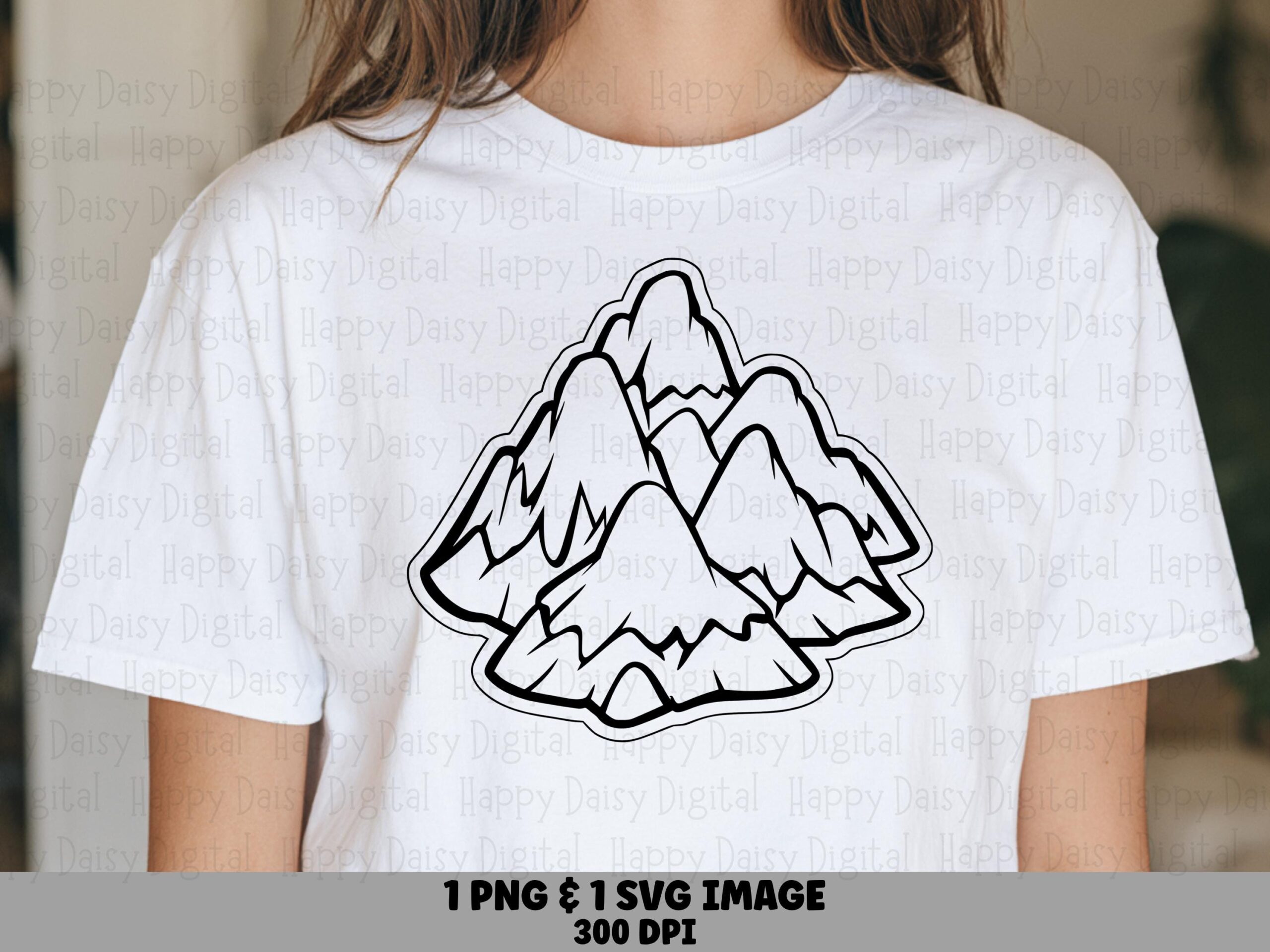 Sticker Peaks, Clean Line Art PNG SVG | Bold Border Outline, Cluster Mountains, Sublimation, 300 DPI