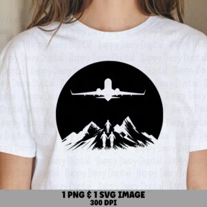 Airplane Silhouette, Mountain Travel Circle Design PNG SVG | Sublimation, 300 DPI, Commercial Use