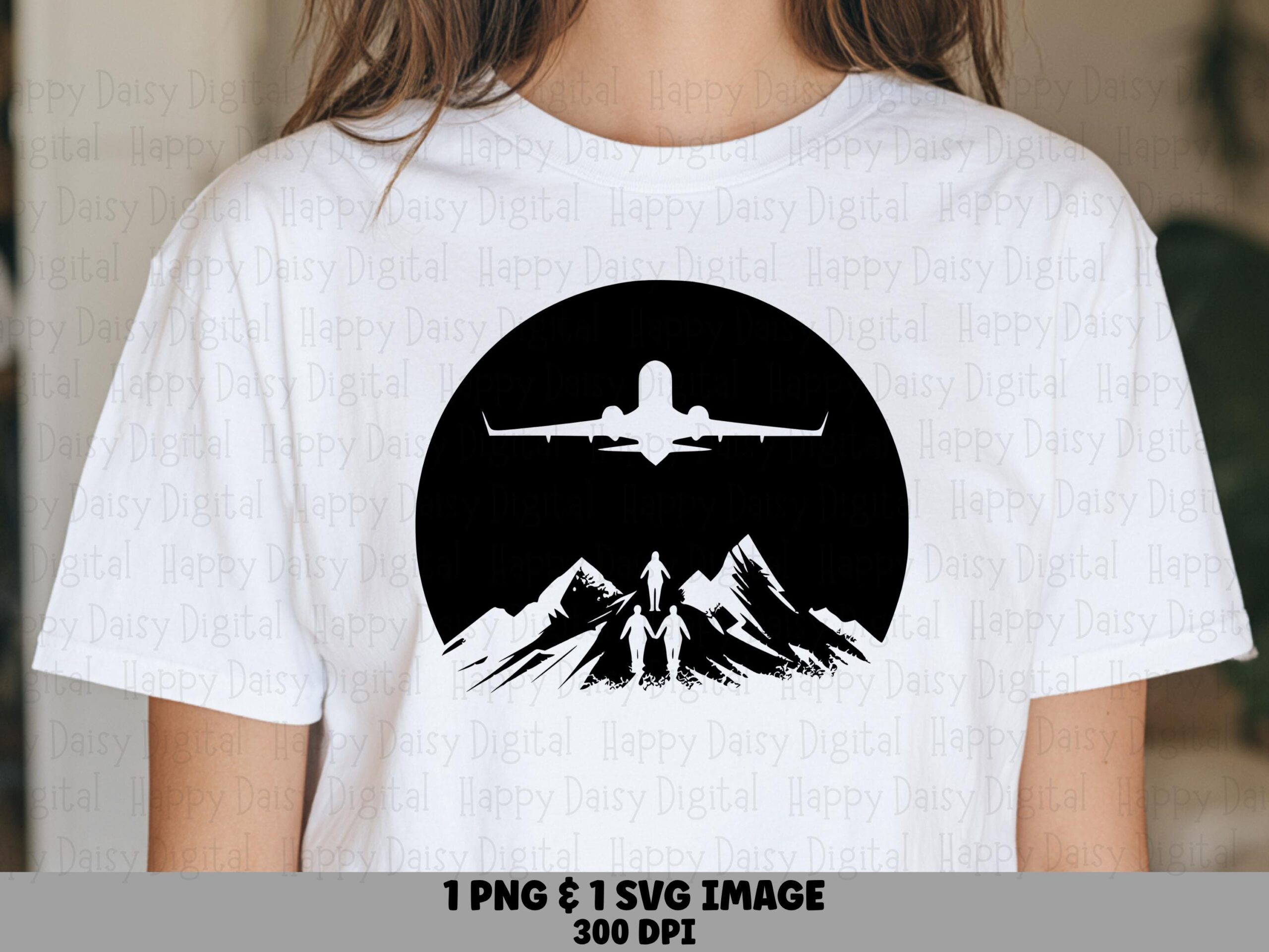 Airplane Silhouette, Mountain Travel Circle Design PNG SVG | Sublimation, 300 DPI, Commercial Use