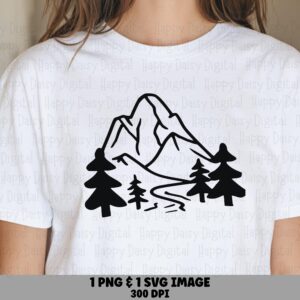 Line Mountain, Minimalist Outline Peak Design | PNG & SVG Digital Files, 300 DPI, Commercial Use Included