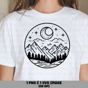 Lunar Lake PNG, Minimalist Circle Line Art Clipart | SVG File - Sublimation, Commercial License, 300 DPI