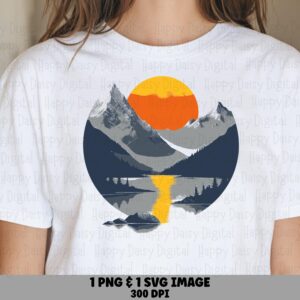 Lake Circle PNG, Alpine Mountain Badge Sublimation Artwork | SVG Included - 300 DPI, Commercial Use