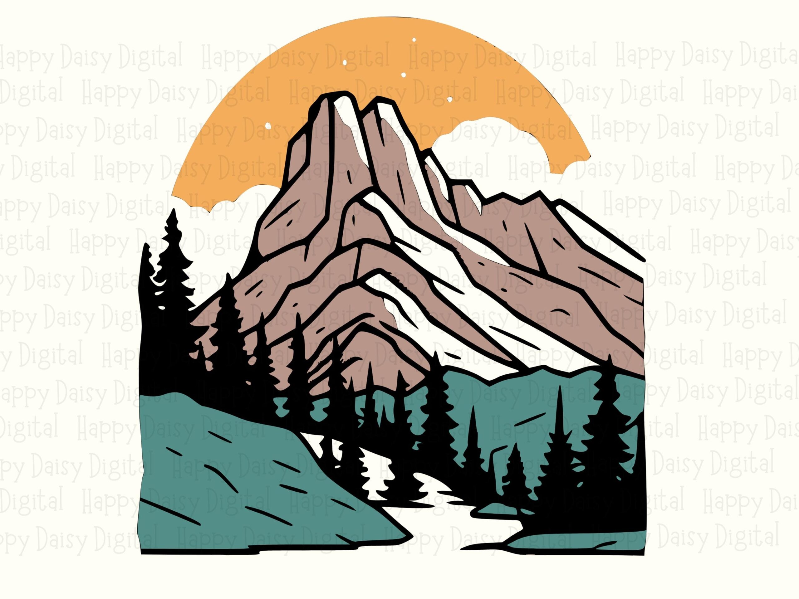 Rustic Peaks, Layered Mountain Scene PNG SVG, Tan Pink Teal Design | Sublimation, Commercial Use - Image 2