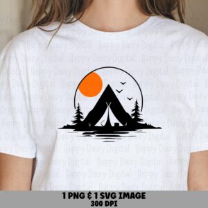 Tent Silhouette Art, Black Camp Circle Design | PNG SVG Files, Print-Ready 300 DPI | Commercial Use