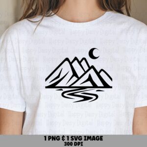 Minimalist Mountains, Crescent Moon Peaks Clipart | PNG SVG, Line Art Range Illustration, 300 DPI, Commercial Use