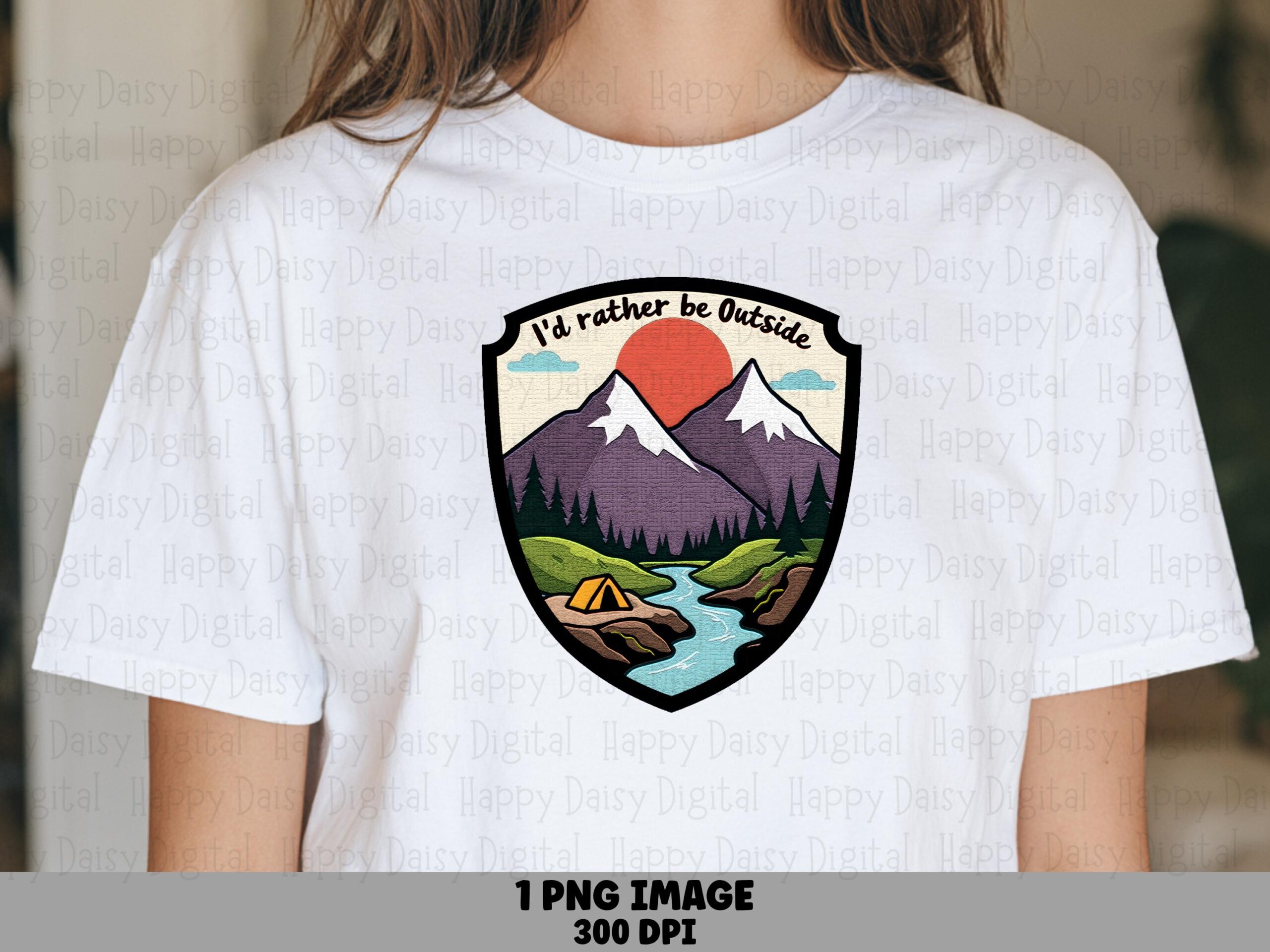 Outdoor Badge, Retro Circle Nature PNG | Pine Mountain Emblem, Sublimation, Commercial Use - 300 DPI