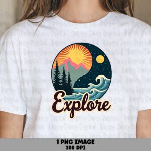 Night Ocean PNG, Moonlit Wave Design, Explore Text Artwork | Sublimation | 300 DPI, Commercial Use