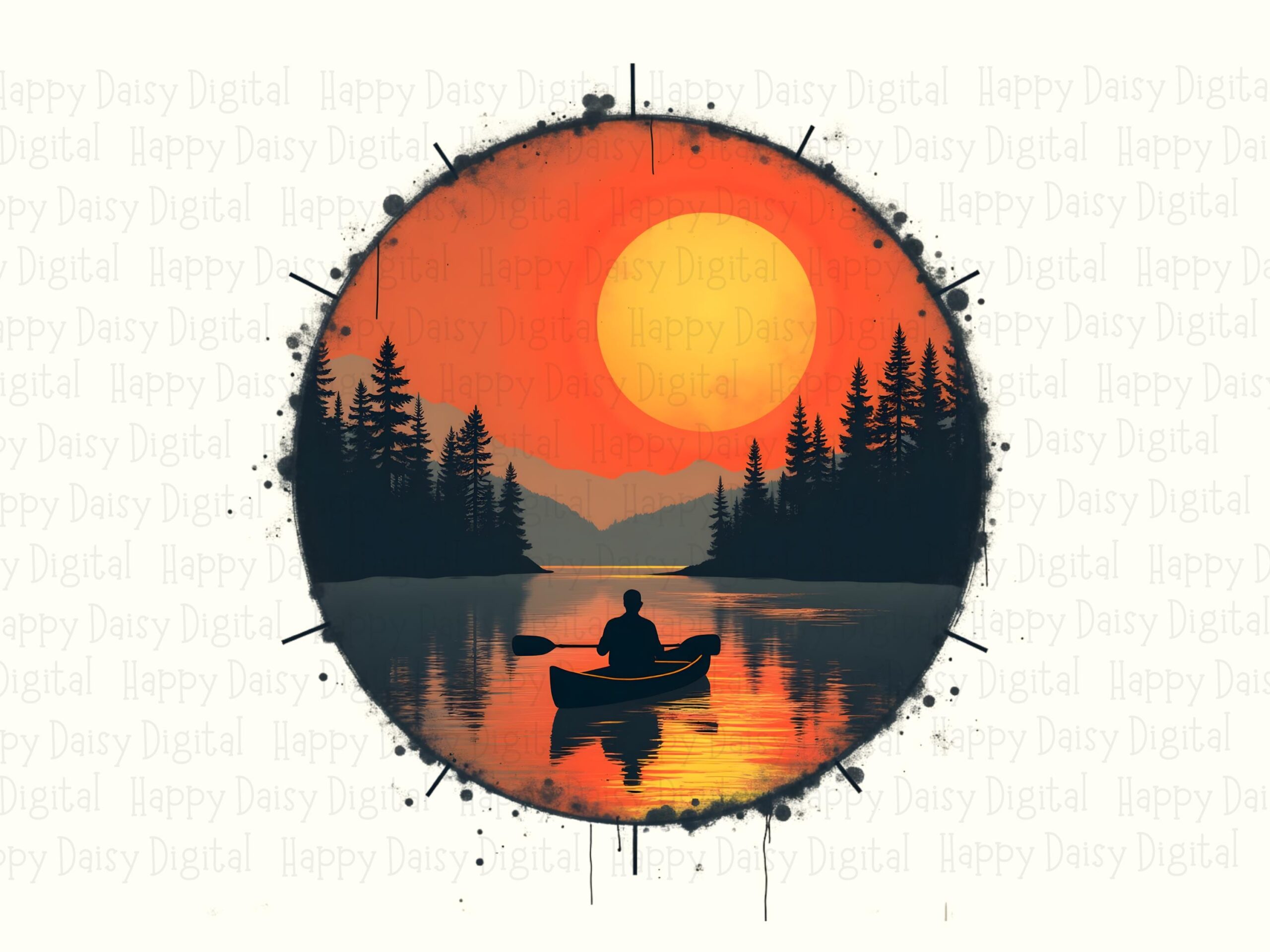 Canoe Badge, Sunset Circle Silhouette PNG | Transparent 300 DPI, Sublimation, For POD Sellers, Small Business Art - Image 2